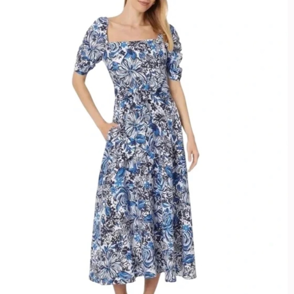 Lilly Pulitzer Mylie Short Sleeve Linen Dress Low Tide Navy Pandarama Size
